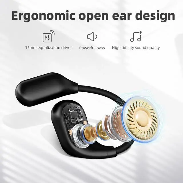 Alt view image 4 of 7 - Open Ear Headphones, Bluetooth 5.4 Wireless Earbuds, 40H Playback, with LED Dgital Display, IP54 Waterproof Sports Headphones for Running, Cycling and Gym (Black)