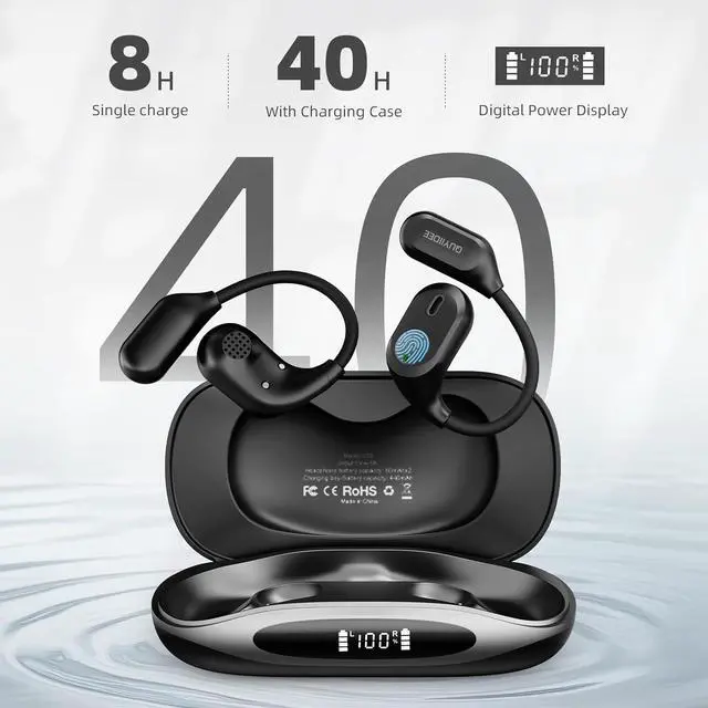 Alt view image 6 of 7 - Open Ear Headphones, Bluetooth 5.4 Wireless Earbuds, 40H Playback, with LED Dgital Display, IP54 Waterproof Sports Headphones for Running, Cycling and Gym (Black)