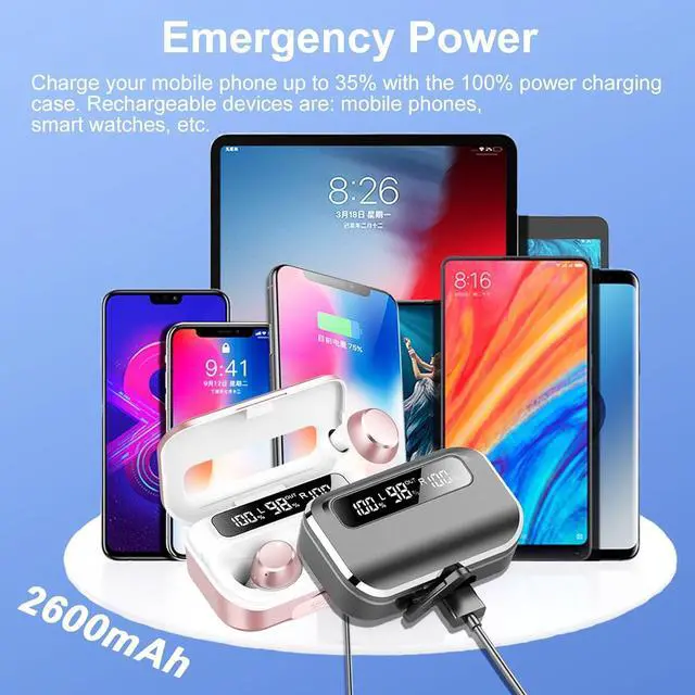 Alt view image 3 of 7 - Ear Buds Wireless Bluetooth Earbuds Bluetooth 5.3 Headphones with 4 ENC Noise Cancelling Mic Powerful Bass In-Ear Earbuds with LED Display 128H IP7 Waterproof 2024 New Earphones for ios/Android