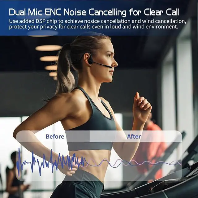Alt view image 2 of 6 - Bone Conduction Headphones Bluetooth with Mic, Noise Cancelling Open-Ear Sweatproof Bone Conducting Headsets Microphone Wireless for Work, Sports,Call, Meeting Headphones
