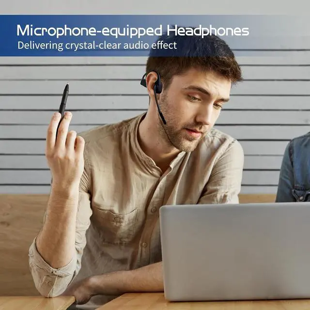 Alt view image 3 of 6 - Bone Conduction Headphones Bluetooth with Mic, Noise Cancelling Open-Ear Sweatproof Bone Conducting Headsets Microphone Wireless for Work, Sports,Call, Meeting Headphones