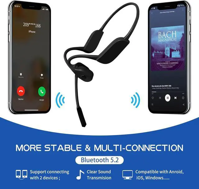 Alt view image 5 of 6 - Bone Conduction Headphones Bluetooth with Mic, Noise Cancelling Open-Ear Sweatproof Bone Conducting Headsets Microphone Wireless for Work, Sports,Call, Meeting Headphones