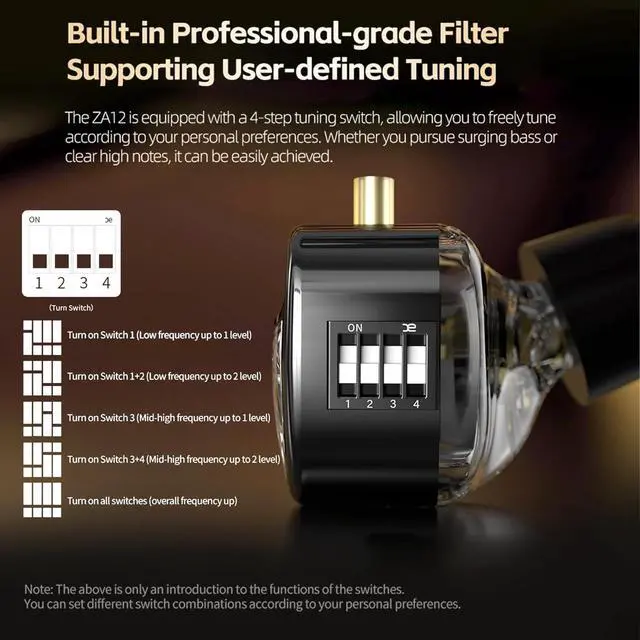 Alt view image 3 of 7 - KZ ZA12 in Ear Monitor Headphones, 2DD+4BA Hybrid Drivers iem for Gaming, Tunable in Ear Monitor with 4-Level Tuning Switch, 6 Driver HIFI iem Earphones for Audiophile Singers (Tuning Version, no mic)