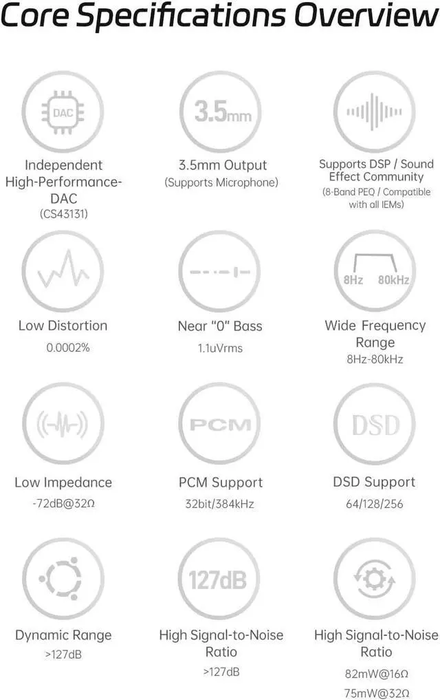 Alt view image 2 of 7 - TANCHJIM Stargate 2 Portable Headphone Amplifier, Type C to 3.5mm HiFi Audio Adapter, CS43131 DAC, 32Bit/384kHzDSD64/128/256 AMP with DSP Decoder for Smartphone, Tablet & Laptop PC