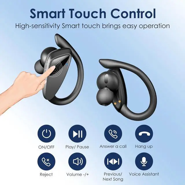 Alt view image 4 of 7 - Wireless Earbuds Bluetooth Headphones, 23Hrs Playback Sport Earphones with LED Display Over-Ear Buds with Earhooks, Sweatproof Running Ear Buds with Earhooks Workout Earphones (Black)