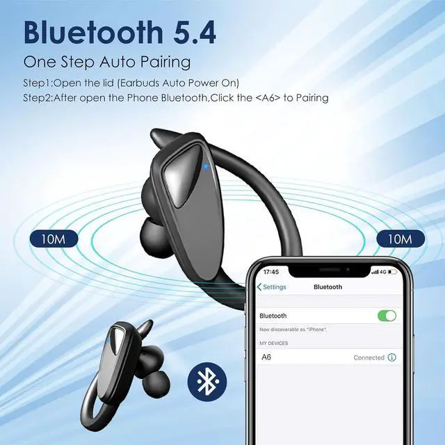 Alt view image 2 of 7 - Wireless Earbuds Bluetooth Headphones, 23Hrs Playback Sport Earphones with LED Display Over-Ear Buds with Earhooks, Sweatproof Running Ear Buds with Earhooks Workout Earphones (Black)