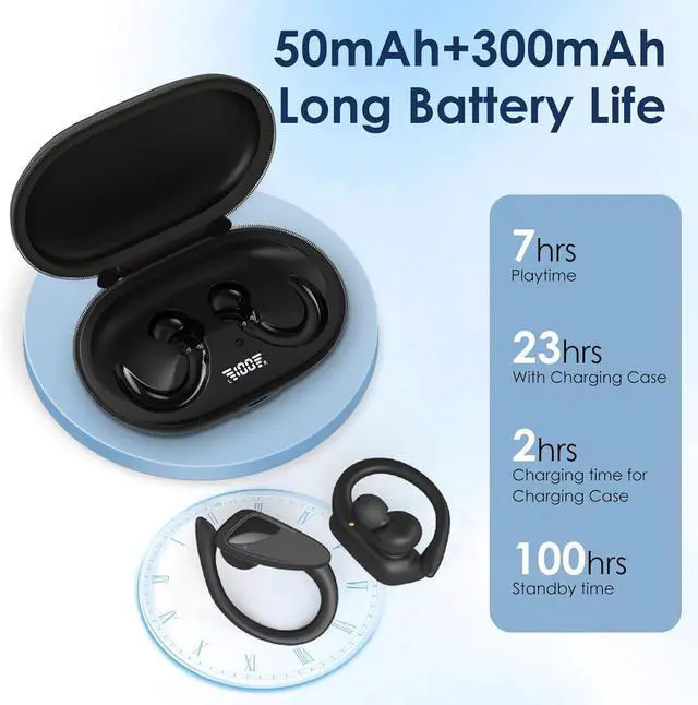 Alt view image 5 of 7 - Wireless Earbuds Bluetooth Headphones, 23Hrs Playback Sport Earphones with LED Display Over-Ear Buds with Earhooks, Sweatproof Running Ear Buds with Earhooks Workout Earphones (Black)
