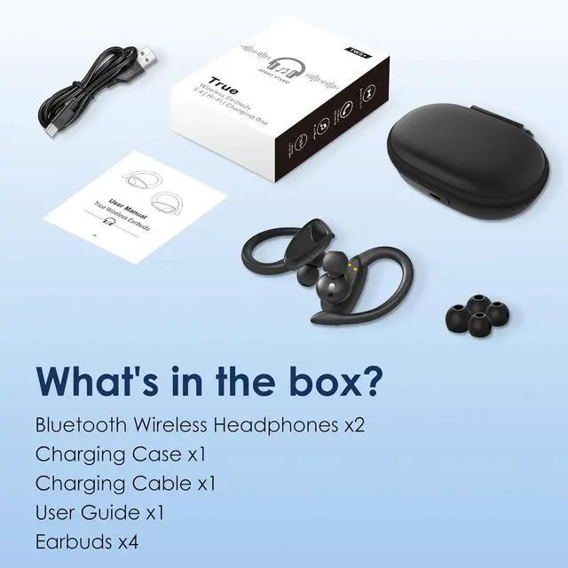 Alt view image 7 of 7 - Wireless Earbuds Bluetooth Headphones, 23Hrs Playback Sport Earphones with LED Display Over-Ear Buds with Earhooks, Sweatproof Running Ear Buds with Earhooks Workout Earphones (Black)