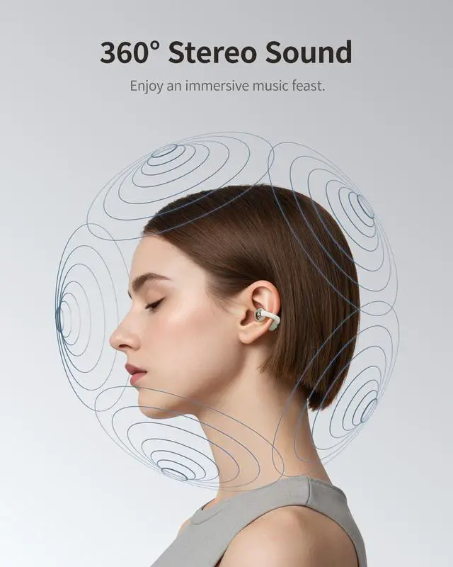 Alt view image 3 of 7 - Open-Ear Earbuds, Clip-On Headphones, Open-Ring Comfort Wireless Bluetooth Earbuds, Dual Connection, 30H Playtime, Comfortable for Workouts and Daily Use, White