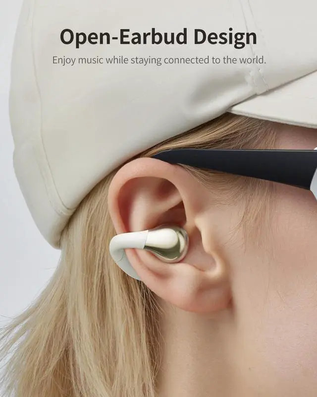 Alt view image 5 of 7 - Open-Ear Earbuds, Clip-On Headphones, Open-Ring Comfort Wireless Bluetooth Earbuds, Dual Connection, 30H Playtime, Comfortable for Workouts and Daily Use, White