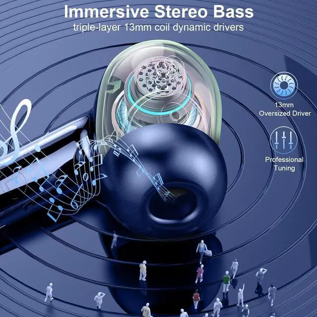 Alt view image 3 of 7 - Wireless Earbuds, Bluetooth 5.4 Headphones with 4 ENC Noise Cancelling Mic, 45Hrs Playtime Bluetooth Earphones HiFi Stereo Deep Bass, in Ear Earbuds IP7 Waterproof, Wireless Headphones Deep Blue
