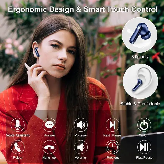 Alt view image 7 of 7 - Wireless Earbuds, Bluetooth 5.4 Headphones with 4 ENC Noise Cancelling Mic, 45Hrs Playtime Bluetooth Earphones HiFi Stereo Deep Bass, in Ear Earbuds IP7 Waterproof, Wireless Headphones Deep Blue