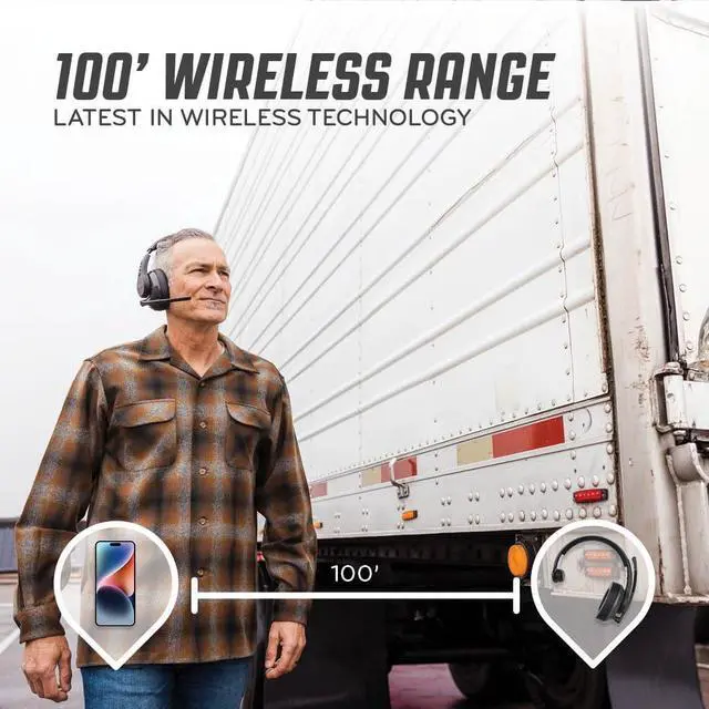 Alt view image 6 of 7 - RoadWarrior RW2 Trucker Bluetooth Headset  40mm Driver, ENC Mic, 100ft Wireless, IP54 Rated, All Day Comfort, Battery Indicator, Over-Ear Fit  Black Premium Wireless Headset for Truckers