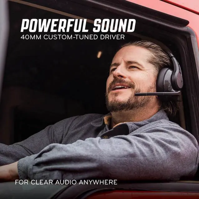 Alt view image 7 of 7 - RoadWarrior RW2 Trucker Bluetooth Headset  40mm Driver, ENC Mic, 100ft Wireless, IP54 Rated, All Day Comfort, Battery Indicator, Over-Ear Fit  Black Premium Wireless Headset for Truckers