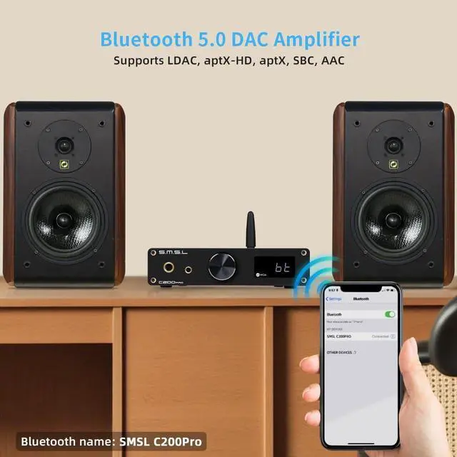 Alt view image 5 of 7 - SMSL C200 PRO Headphone Amplifier, ES9039Q2M XU-316 HiFi MQA DAC Amp DSD512 32Bit/768kHz, Type C USB/Optical/Coaxial/Bluetooth to RCA/TRS/4.4mm/6.35mm Headphone Amps for Gaming PS5/Switch/PC