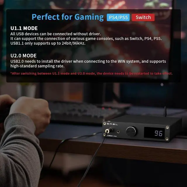 Alt view image 6 of 7 - SMSL C200 PRO Headphone Amplifier, ES9039Q2M XU-316 HiFi MQA DAC Amp DSD512 32Bit/768kHz, Type C USB/Optical/Coaxial/Bluetooth to RCA/TRS/4.4mm/6.35mm Headphone Amps for Gaming PS5/Switch/PC