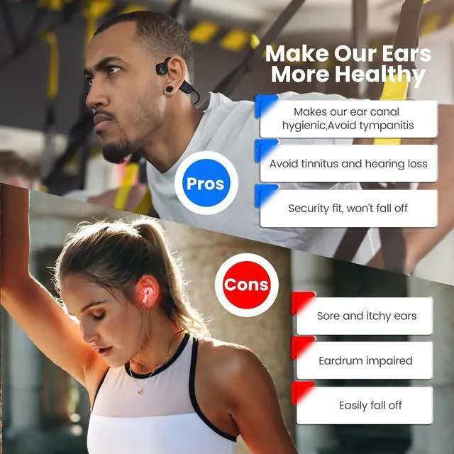 Alt view image 2 of 7 - Bone Conduction Headphones Wireless Bluetooth Open Ear Headphones with Mic Long Battery Life Waterproof Earphones for Running, Cycling, Hiking, Workout, Gym