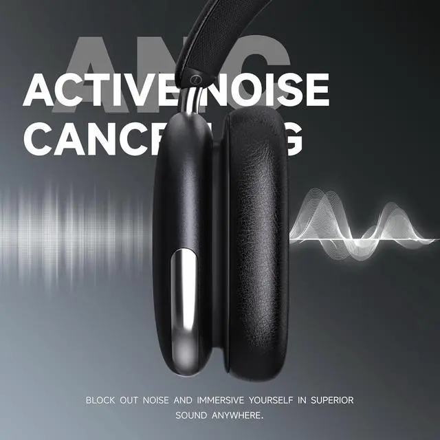 Alt view image 2 of 7 - Freepods 120H Playtime Bluetooth ANC/ENC Pro-Level Active Noise Cancelling Over-Ear Headphones Wireless, Headphones with Built-in Microphone Type-C Charging for Call Travel Sports Gym (Black)
