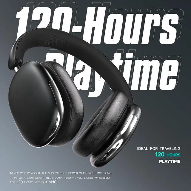 Alt view image 4 of 7 - Freepods 120H Playtime Bluetooth ANC/ENC Pro-Level Active Noise Cancelling Over-Ear Headphones Wireless, Headphones with Built-in Microphone Type-C Charging for Call Travel Sports Gym (Black)