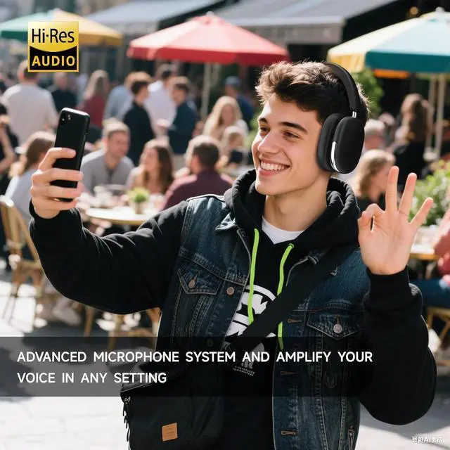 Alt view image 6 of 7 - Freepods 120H Playtime Bluetooth ANC/ENC Pro-Level Active Noise Cancelling Over-Ear Headphones Wireless, Headphones with Built-in Microphone Type-C Charging for Call Travel Sports Gym (Black)