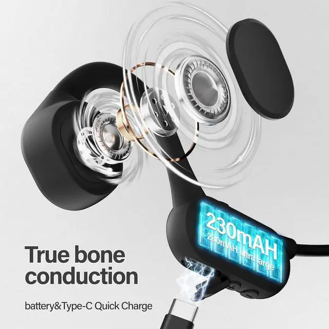 Alt view image 4 of 6 - 2025 Bone Conduction HeadphonesBluetooth 5.4 Wireless Headphones, Type-C Quickly Charge12Hrs PlaytimeIPX5 Waterproof for TravingRunningHiking