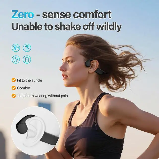 Alt view image 6 of 6 - 2025 Bone Conduction HeadphonesBluetooth 5.4 Wireless Headphones, Type-C Quickly Charge12Hrs PlaytimeIPX5 Waterproof for TravingRunningHiking