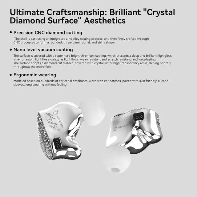 Alt view image 4 of 7 - EZ EAR SPA-SG in Ear Monitor,10MM PEEK+PU Composite Diaphragm Inner-Magnet DD HiFi Wired Earbuds in Ear Earphones,Crystal Diamond Surface IEMS for Musicians Singers Audiophiles,on Stage