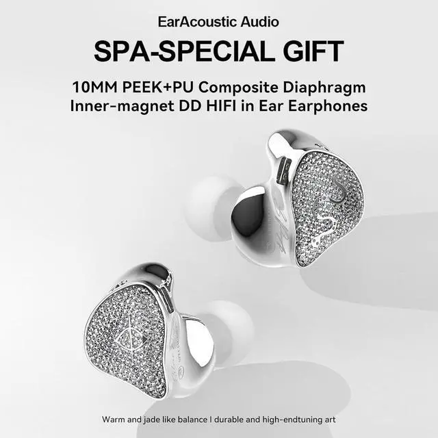 Alt view image 6 of 7 - EZ EAR SPA-SG in Ear Monitor,10MM PEEK+PU Composite Diaphragm Inner-Magnet DD HiFi Wired Earbuds in Ear Earphones,Crystal Diamond Surface IEMS for Musicians Singers Audiophiles,on Stage