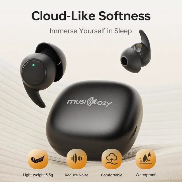 Alt view image 3 of 7 - MUSICOZY Bluetooth 5.3 Sleep Earbuds, Lightweight in-Ear Sleeping Earbuds, Waterproof Sleep Headphones White Noise, Podcasts, Study, Focus