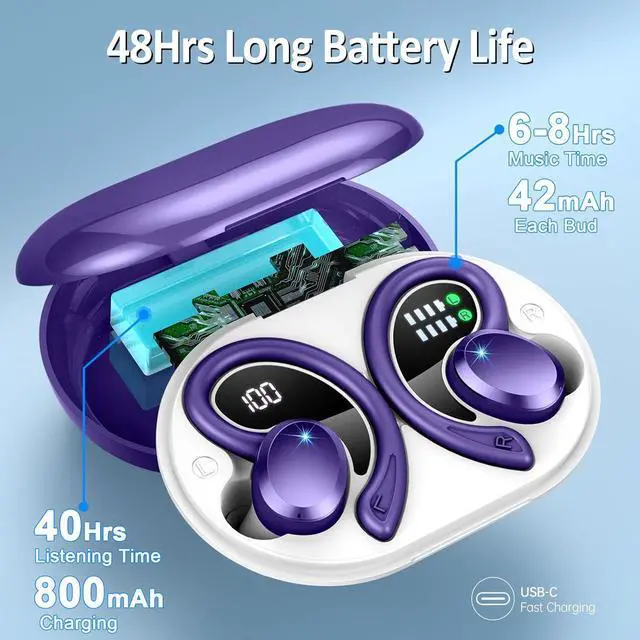 Alt view image 4 of 7 - Wireless Earbuds Bluetooth 5.4 Headphones Sport, 2025 Bluetooth Earbuds with Earhooks, 48H Stereo Over Ear Buds, Earphone with 4 ENC Noise Canceling Mic, IP7 Waterproof Headset for Running/Gym/Workout