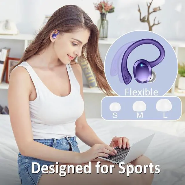 Alt view image 5 of 7 - Wireless Earbuds Bluetooth 5.4 Headphones Sport, 2025 Bluetooth Earbuds with Earhooks, 48H Stereo Over Ear Buds, Earphone with 4 ENC Noise Canceling Mic, IP7 Waterproof Headset for Running/Gym/Workout