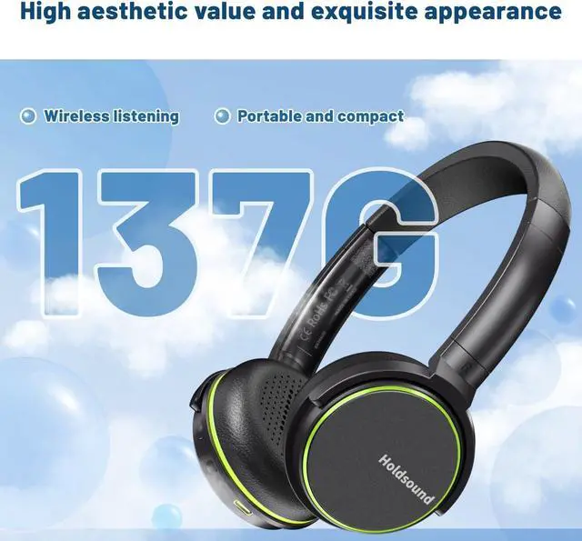 Alt view image 4 of 7 - Holdsound Wireless TV Headphones for Seniors - BKM600 Comfortable & Lightweight On-Ear Design with Multi-Output USB Transmitter (Optical/AUX/RCA/USB), Green