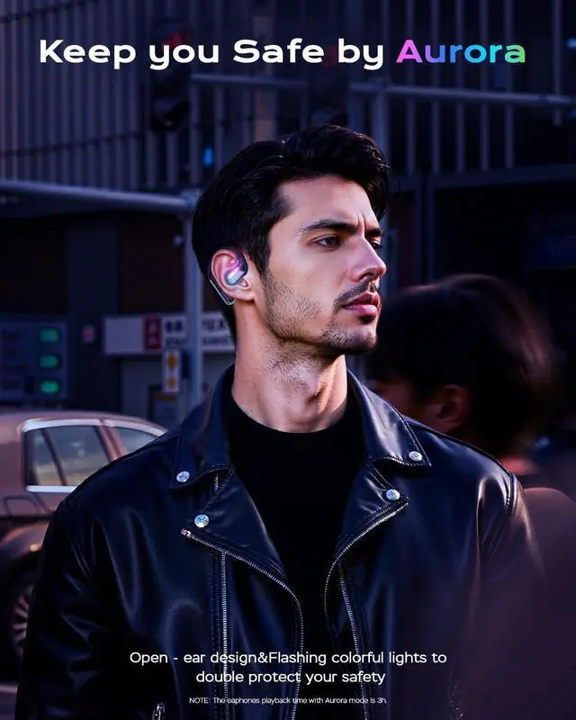 Alt view image 4 of 6 - True Bone Conduction Headphones, Perfect for Night Running and Cycling, Aurora Mode(RGB Light) Open-Ear Up to 30H Playtime with Charging Case, IP54 Water-Resistant, AAC/SBC