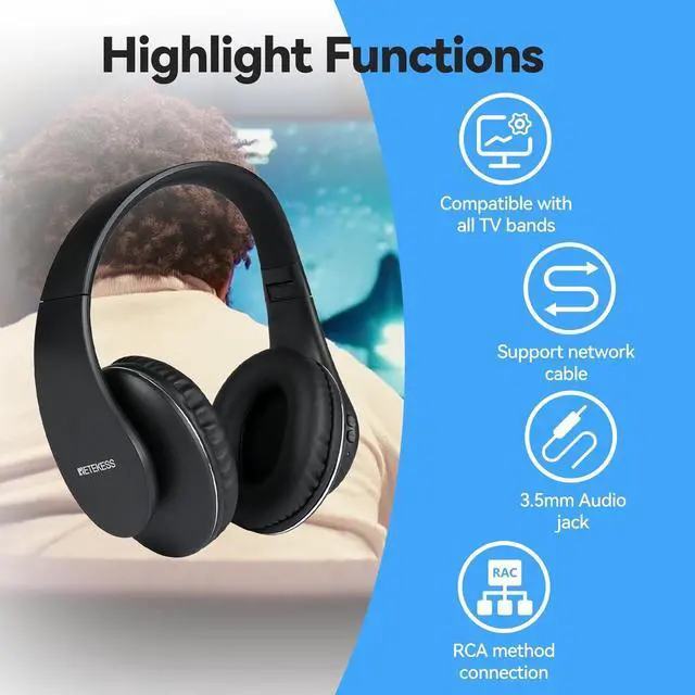 Alt view image 5 of 7 - Retekess TA008 TV Headphones for Seniors Bundle TA005P Wireless Headphones for TV, Clear Sound Quality, Wireless Headphones for Elderly