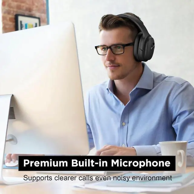 Alt view image 3 of 7 - Hybrid Active Noise Cancelling Headphones Noise Canceling Wireless Over Ear Bluetooth Headphones with Deep Bass Comfort Ear Cups, 30H with Travel case for Home Office Travel, Black Glaze