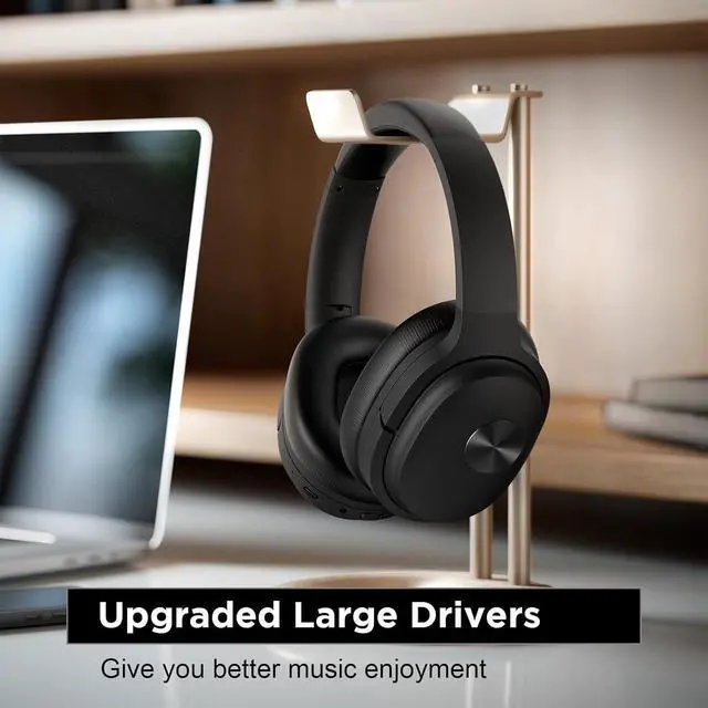 Alt view image 5 of 7 - Hybrid Active Noise Cancelling Headphones Noise Canceling Wireless Over Ear Bluetooth Headphones with Deep Bass Comfort Ear Cups, 30H with Travel case for Home Office Travel, Black Glaze