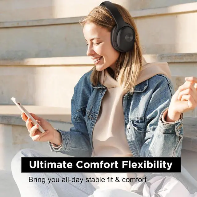 Alt view image 4 of 7 - Hybrid Active Noise Cancelling Headphones Noise Canceling Wireless Over Ear Bluetooth Headphones with Deep Bass Comfort Ear Cups, 30H with Travel case for Home Office Travel, Black Glaze