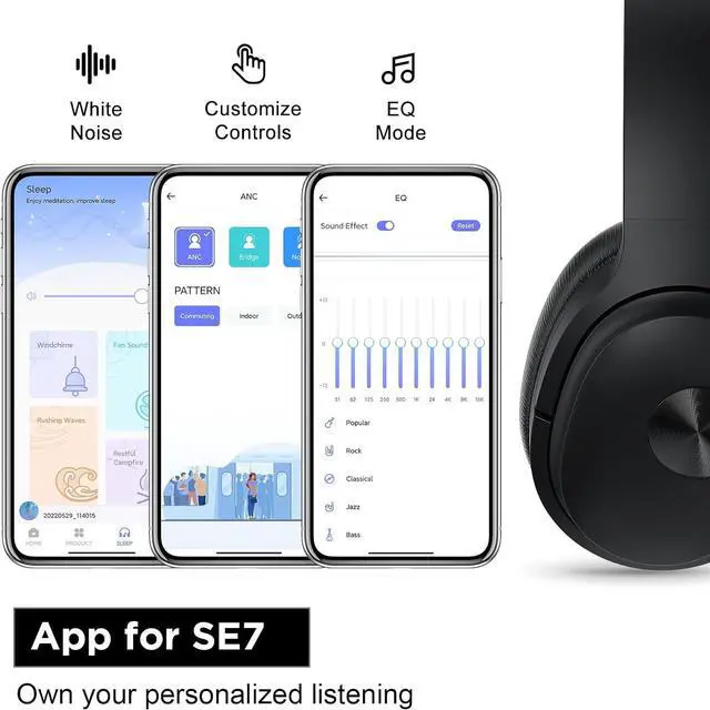 Alt view image 6 of 7 - Hybrid Active Noise Cancelling Headphones Noise Canceling Wireless Over Ear Bluetooth Headphones with Deep Bass Comfort Ear Cups, 30H with Travel case for Home Office Travel, Black Glaze