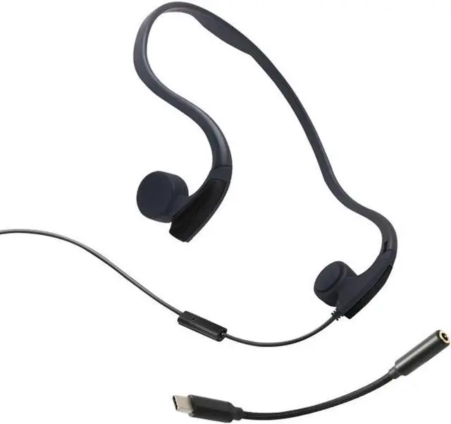 Main image of Bone Conduction Headphones Wired, Open Ear Sports Bone Conduction Earbuds, 3.5mm Jack with Type C Adapter Cable, for Running Cycling Workouts
