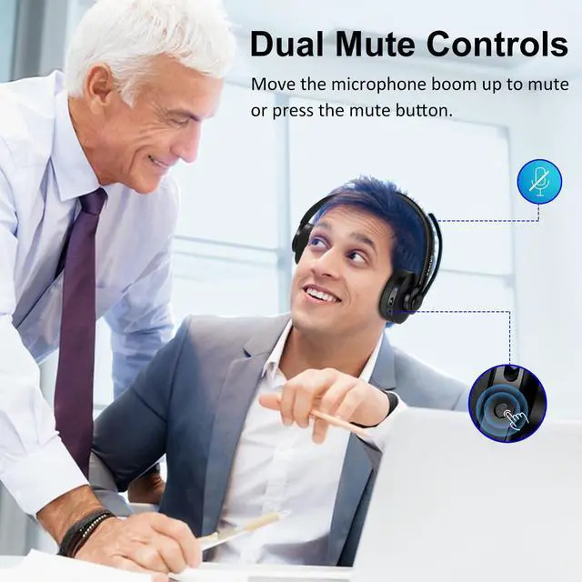 Alt view image 6 of 7 - Bluetooth Headset with Noise Cancelling Microphone & Mic Mute, 30H+ Talking Time Wireless Headset V5.1 Bluetooth Headphone for Work/Ms Teams/Zoom/Cell Phone/Laptop/Call Center/Office/Home