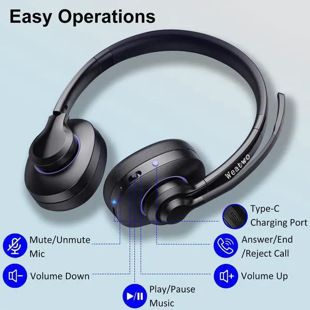 Alt view image 7 of 7 - Bluetooth Headset with Noise Cancelling Microphone & Mic Mute, 30H+ Talking Time Wireless Headset V5.1 Bluetooth Headphone for Work/Ms Teams/Zoom/Cell Phone/Laptop/Call Center/Office/Home