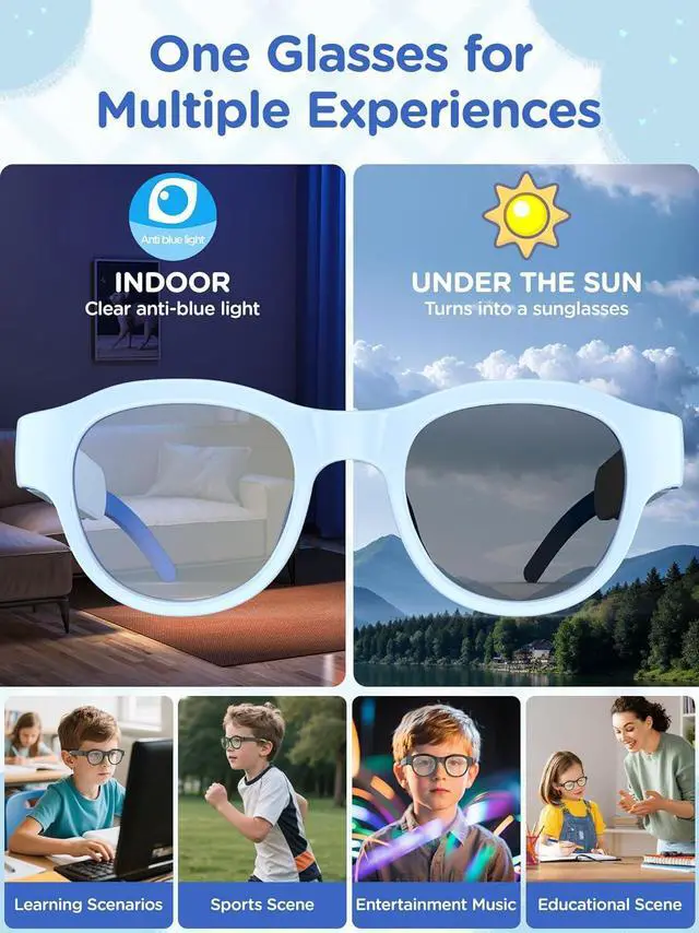 Alt view image 6 of 7 - Kids Blue Light Glasses with Bluetooth Audio,Smart glasses,RGB 7-color light, Kids Smart Glasses Gifts