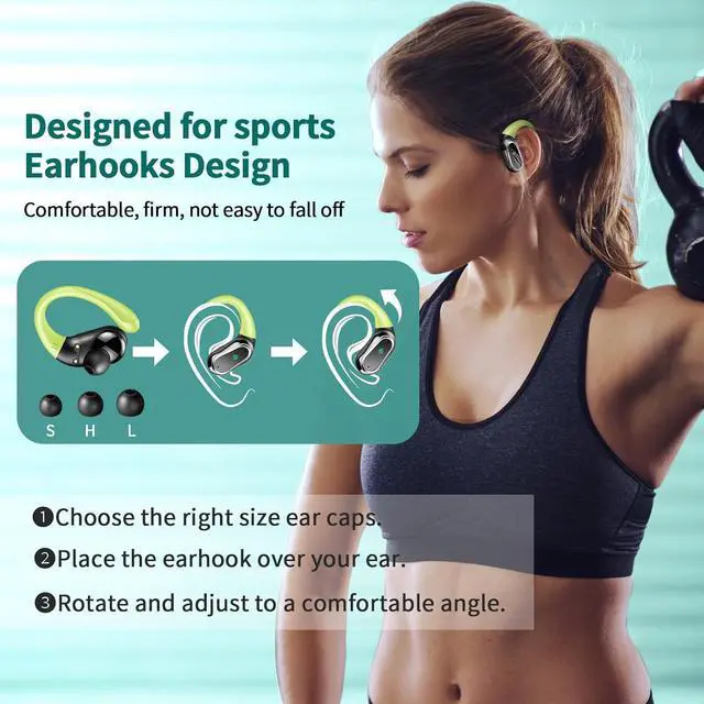 Alt view image 4 of 6 - Wireless Earbuds, 2025 Bluetooth 5.4 Headphones Sport, 50Hrs HiFi Stereo Deep Bass Over-Ear buds with ENC Noise Cancelling Mic, IP7 Waterproof & LED Display Earphones with Earhooks for Workout/Running