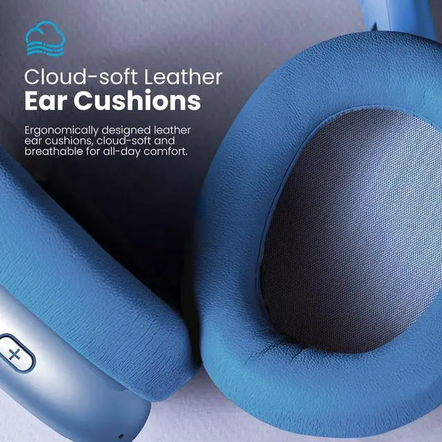 Alt view image 3 of 7 - Y01 Wireless Over Ear Headphones, Noise Canceling Bluetooth 5.3 Headphones with Microphones,Hi-Res Audio,48H Playtime,Foldable,Breathable Soft Earpads for iOS/Android/Samsung/PC-Blue