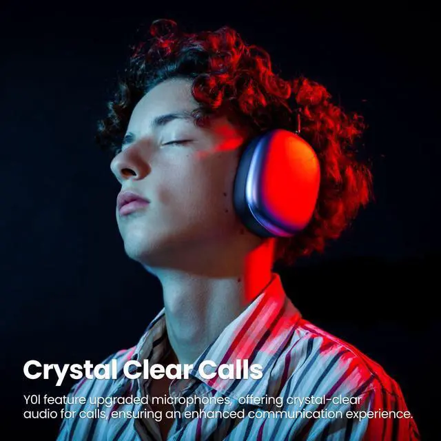 Alt view image 5 of 7 - Y01 Wireless Over Ear Headphones, Noise Canceling Bluetooth 5.3 Headphones with Microphones,Hi-Res Audio,48H Playtime,Foldable,Breathable Soft Earpads for iOS/Android/Samsung/PC-Blue