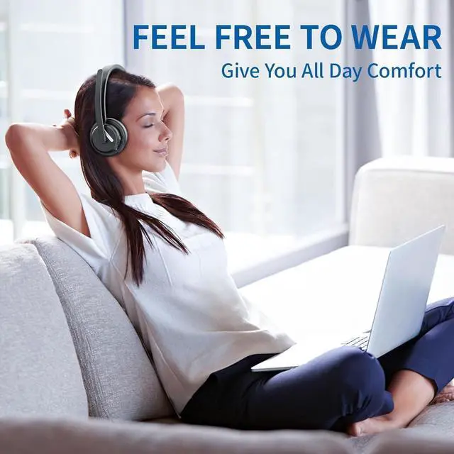Alt view image 3 of 6 - Wireless Headset with Mic, Bluetooth Headset with AI Noise Cancelling Microphone & Charging Base, 2.4GHz Wireless Headphones with USB Dongle for PC/Computer/Laptop/Remote Work/Call Center/Zoom