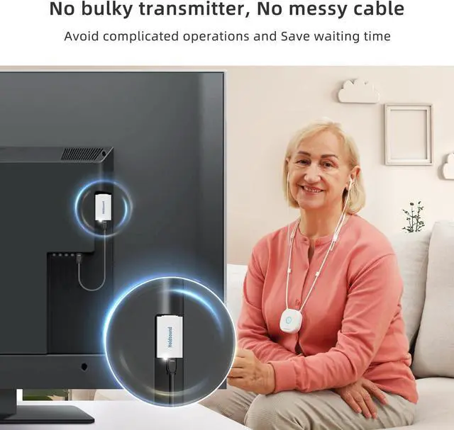 Alt view image 3 of 7 - Holdsound Wireless Headphones for TV Listening, Comfortable Wireless Earbuds for TV Listening with USB Transmitter Set Optical, No Delay, 15hrs Playtime, 100 FT Range, Easy to Use