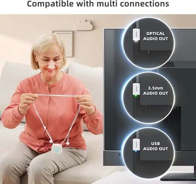 Alt view image 4 of 7 - Holdsound Wireless Headphones for TV Listening, Comfortable Wireless Earbuds for TV Listening with USB Transmitter Set Optical, No Delay, 15hrs Playtime, 100 FT Range, Easy to Use