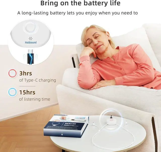 Alt view image 5 of 7 - Holdsound Wireless Headphones for TV Listening, Comfortable Wireless Earbuds for TV Listening with USB Transmitter Set Optical, No Delay, 15hrs Playtime, 100 FT Range, Easy to Use