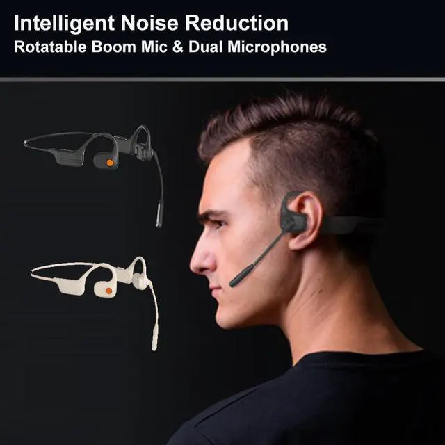 Alt view image 3 of 7 - IHAO Open Ear Air Conduction Bluetooth Headphone Dual Mic Rotatable Boom Mic Active Noise Cancellation IPX5 Waterproof Bluetooth 5.4 Pain-Free Design for Sports Work Outdoor Activities-DG09 Black